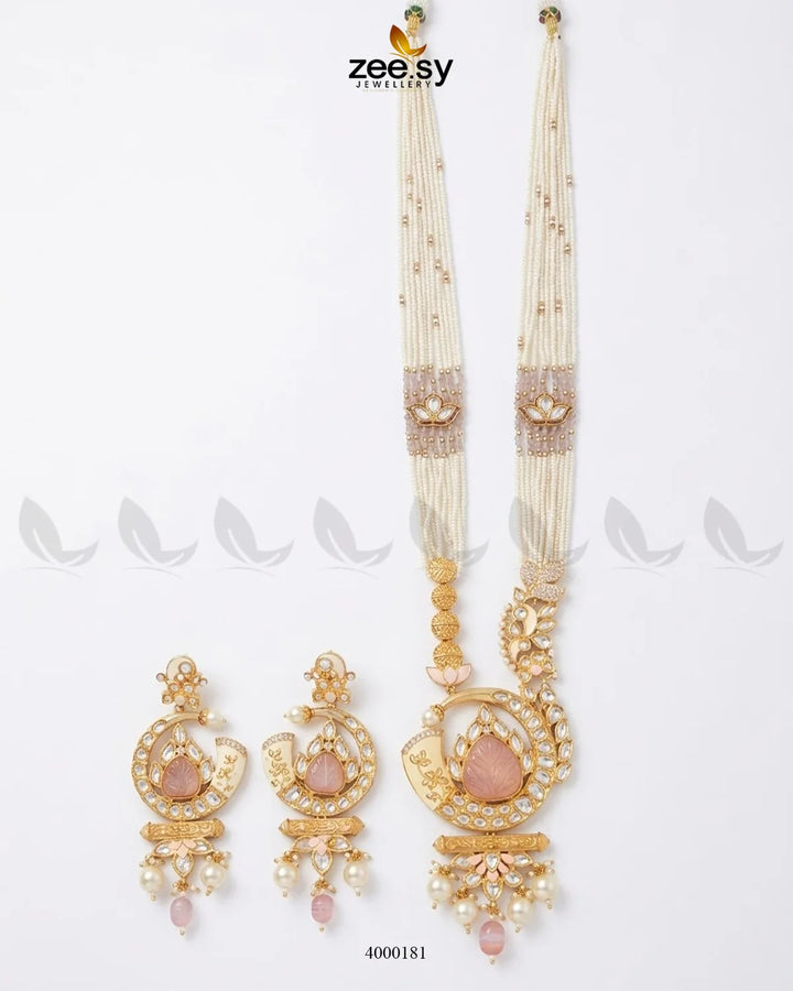 Wisteria Enamel Pearl Mall Set Malla Necklace - Zeesy Jewellery Pakistan | Premium Artificial & Imitation Jewellery
