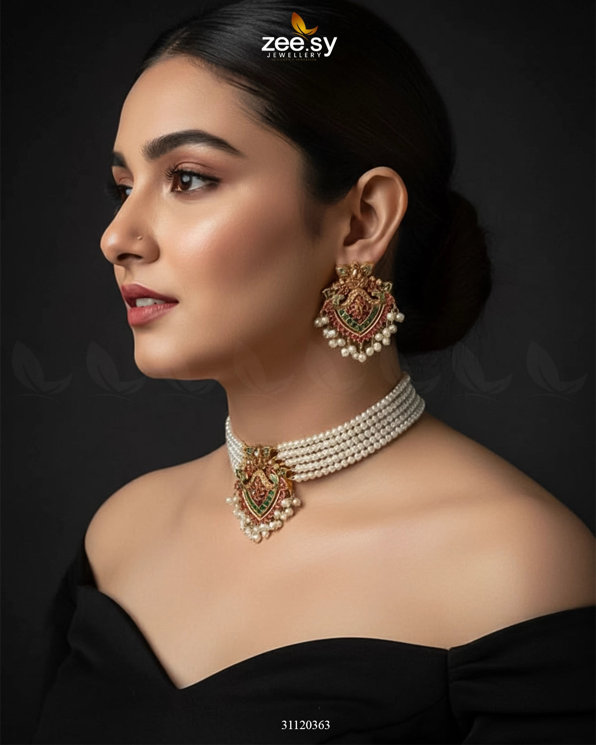 Zarrin Panna Pearl Choker Set - Zeesy Jewellery