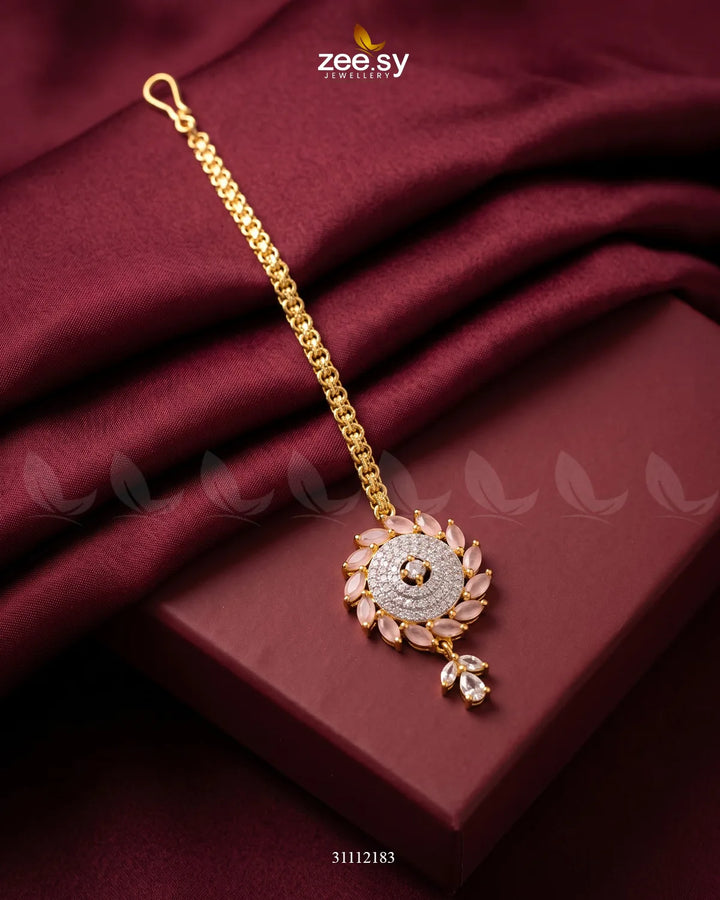 Zayna Bindiya Golden Mint Pink bindiya - Zeesy Jewellery Pakistan | Premium Artificial & Imitation Jewellery