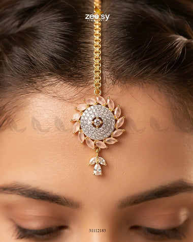 Mint pink Zayna Bindiya by RHS09 featuring delicate floral design on a small, traditional bindi accessory.