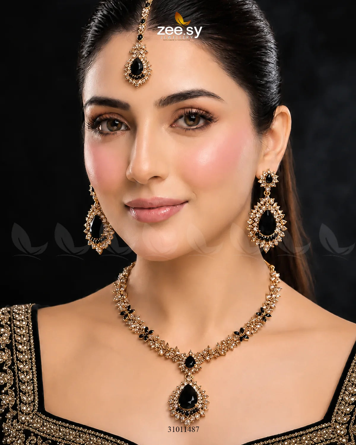 Black Zilla Necklace set by AJ03 featuring bold, stylish jewelry with intricate design details, perfect for accessorizing.