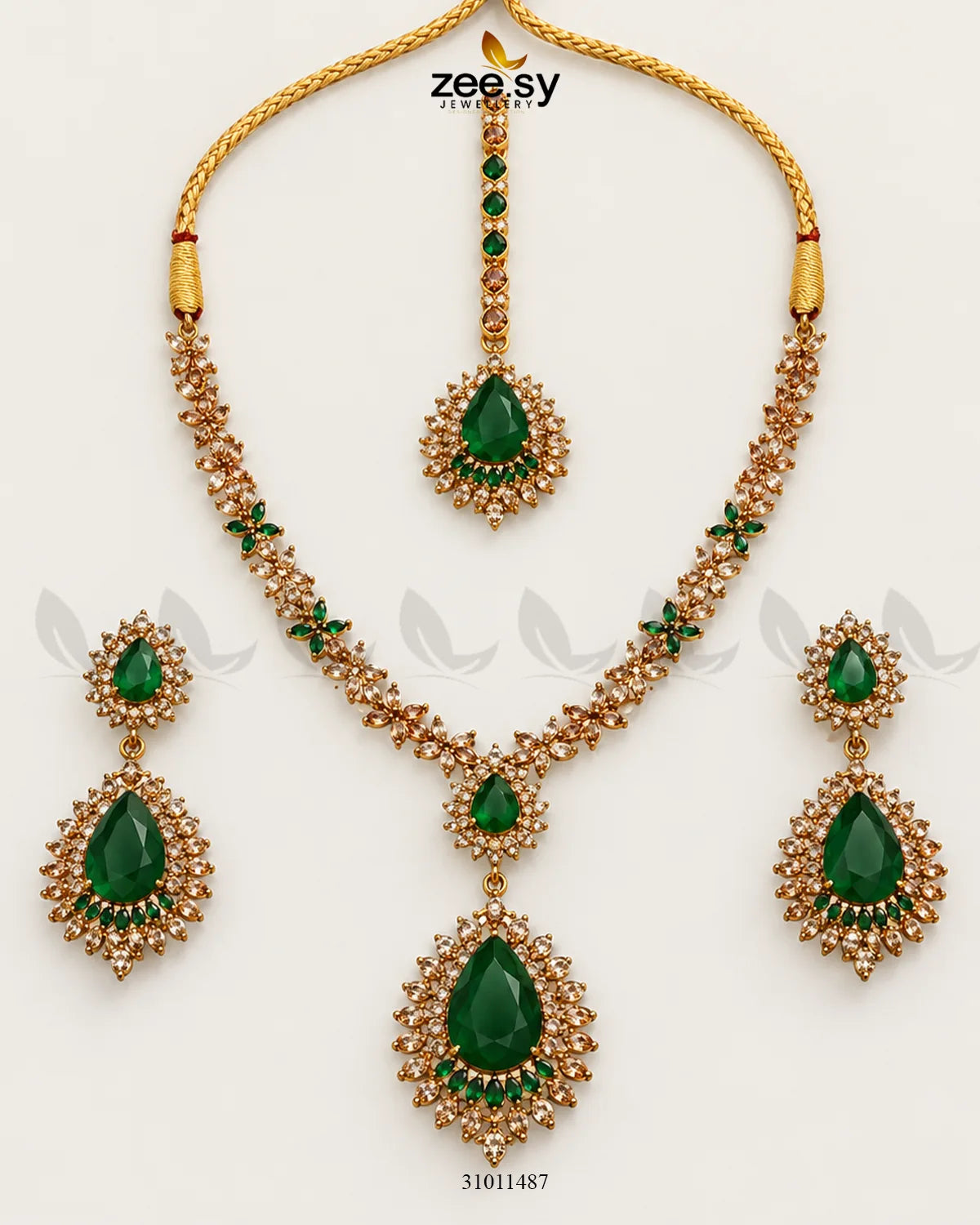 Green Zilla Necklace from AJ03 necklace set featuring intricate jewelry design with a stylish, elegant appearance.