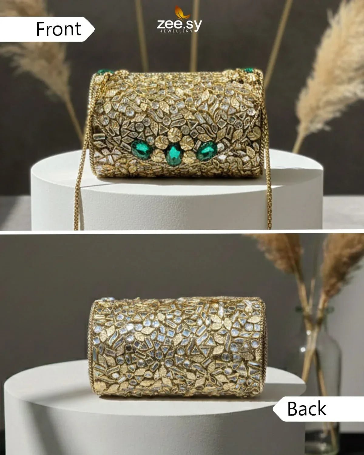 Bella Ferozah Leaf Clutch Bag ACCESSORIES - Zeesy Jewellery Pakistan | Premium Artificial & Imitation Jewellery