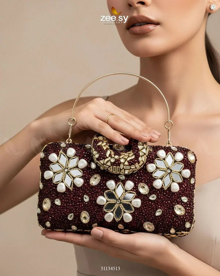 Elegant Ruby Crystal Clutch Bag ACCESSORIES - Zeesy Jewellery Pakistan | Premium Artificial & Imitation Jewellery