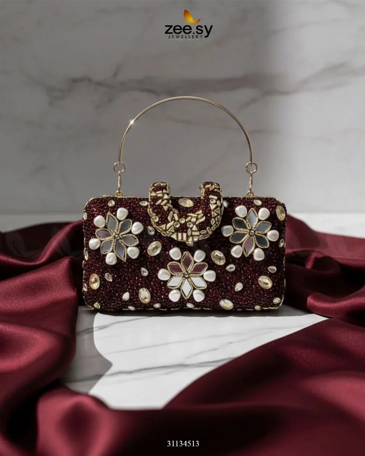 Elegant Ruby Crystal Clutch Bag ACCESSORIES - Zeesy Jewellery Pakistan | Premium Artificial & Imitation Jewellery