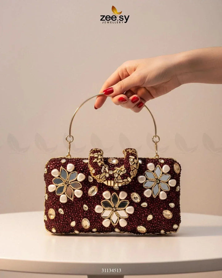 Elegant Ruby Crystal Clutch Bag ACCESSORIES - Zeesy Jewellery Pakistan | Premium Artificial & Imitation Jewellery