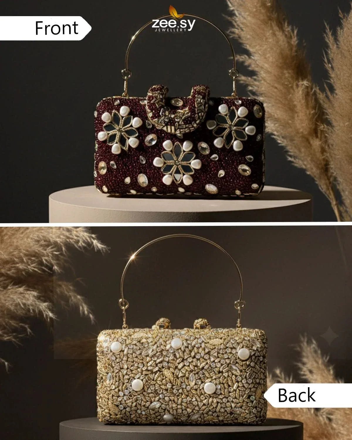 Elegant Ruby Crystal Clutch Bag ACCESSORIES - Zeesy Jewellery Pakistan | Premium Artificial & Imitation Jewellery