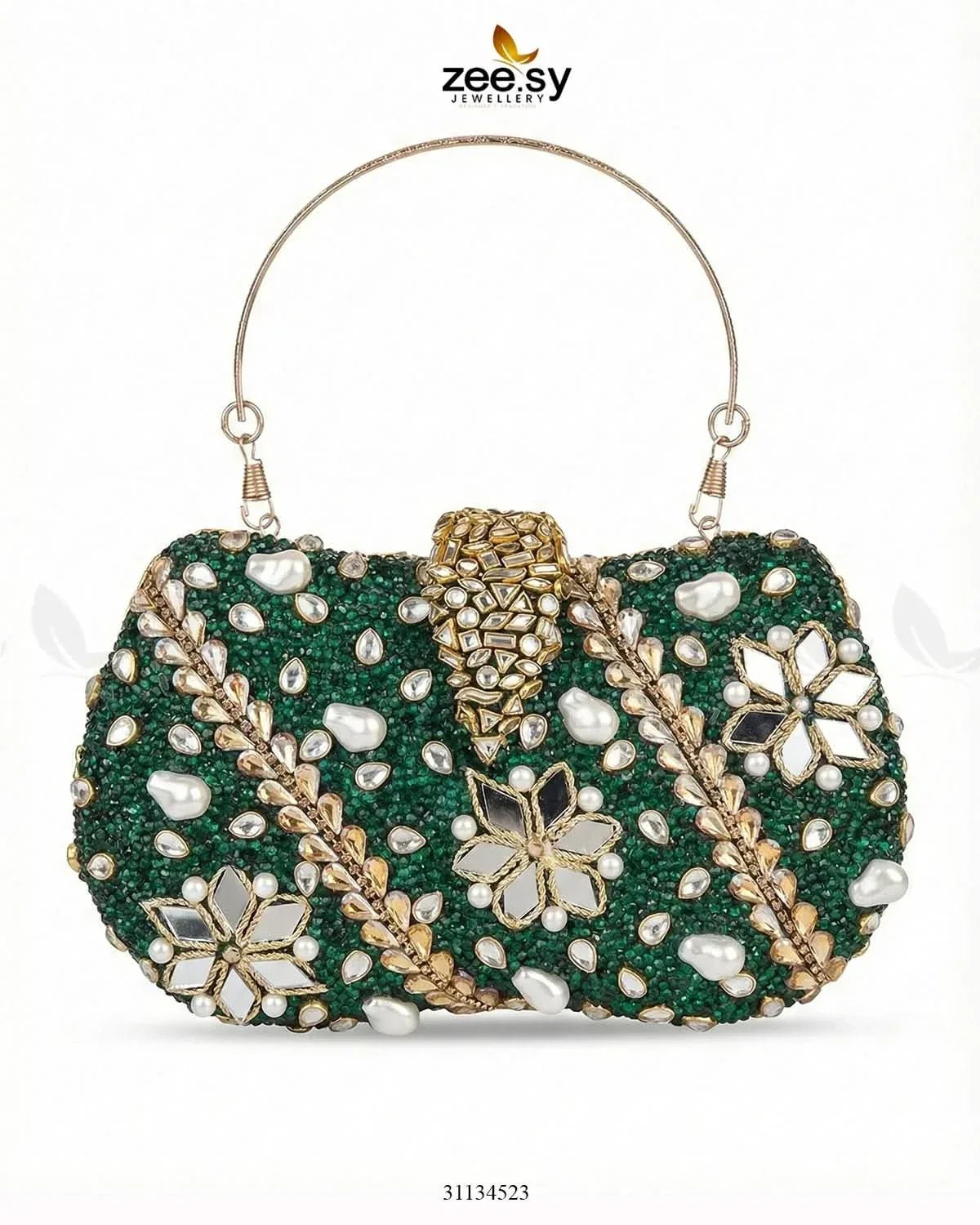 Emerald Baroque Pearl Clutch Bag ACCESSORIES - Zeesy Jewellery Pakistan | Premium Artificial & Imitation Jewellery