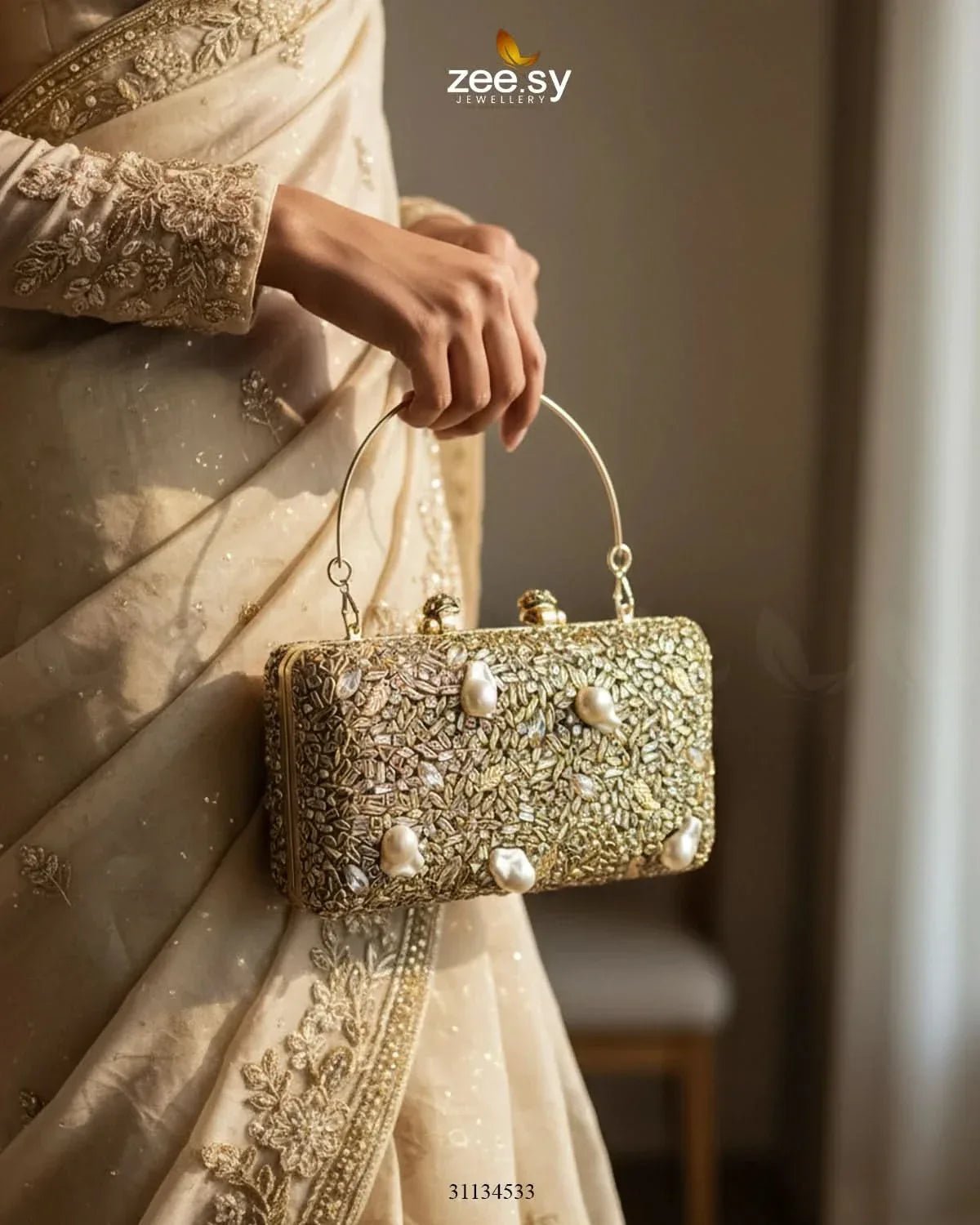 Floral Crystal Cocktail Clutch Bag ACCESSORIES - Zeesy Jewellery Pakistan | Premium Artificial & Imitation Jewellery