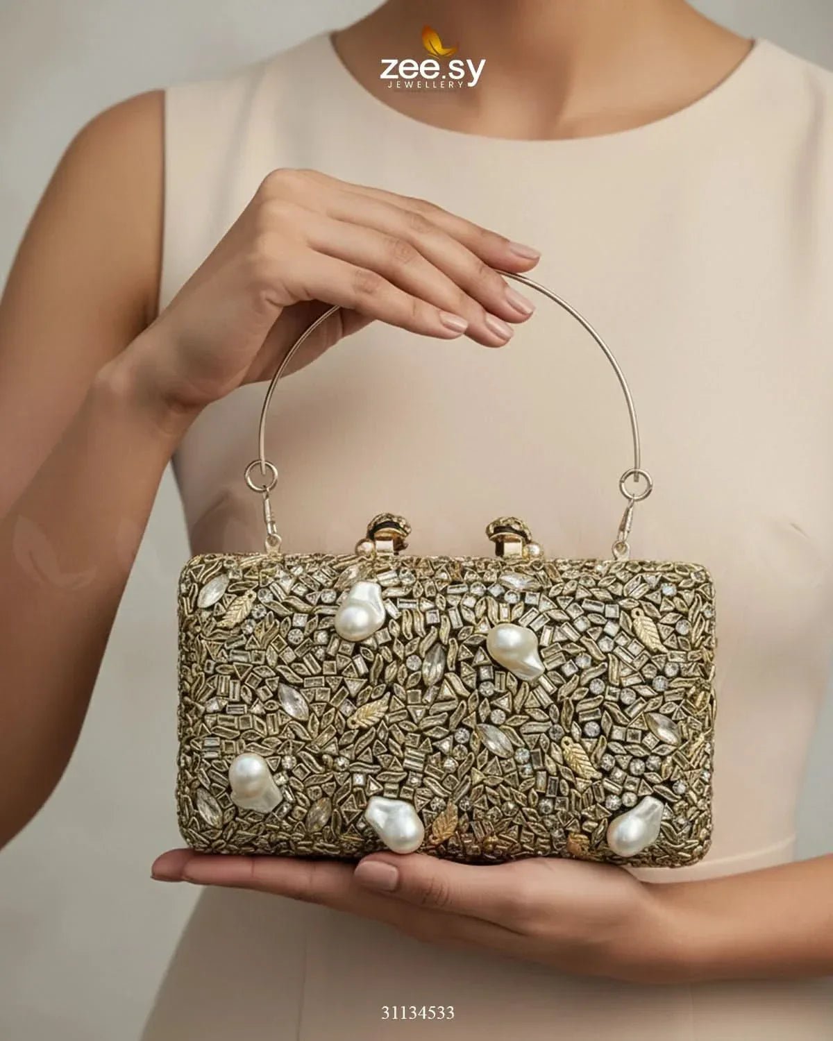 Floral Crystal Cocktail Clutch Bag ACCESSORIES - Zeesy Jewellery Pakistan | Premium Artificial & Imitation Jewellery