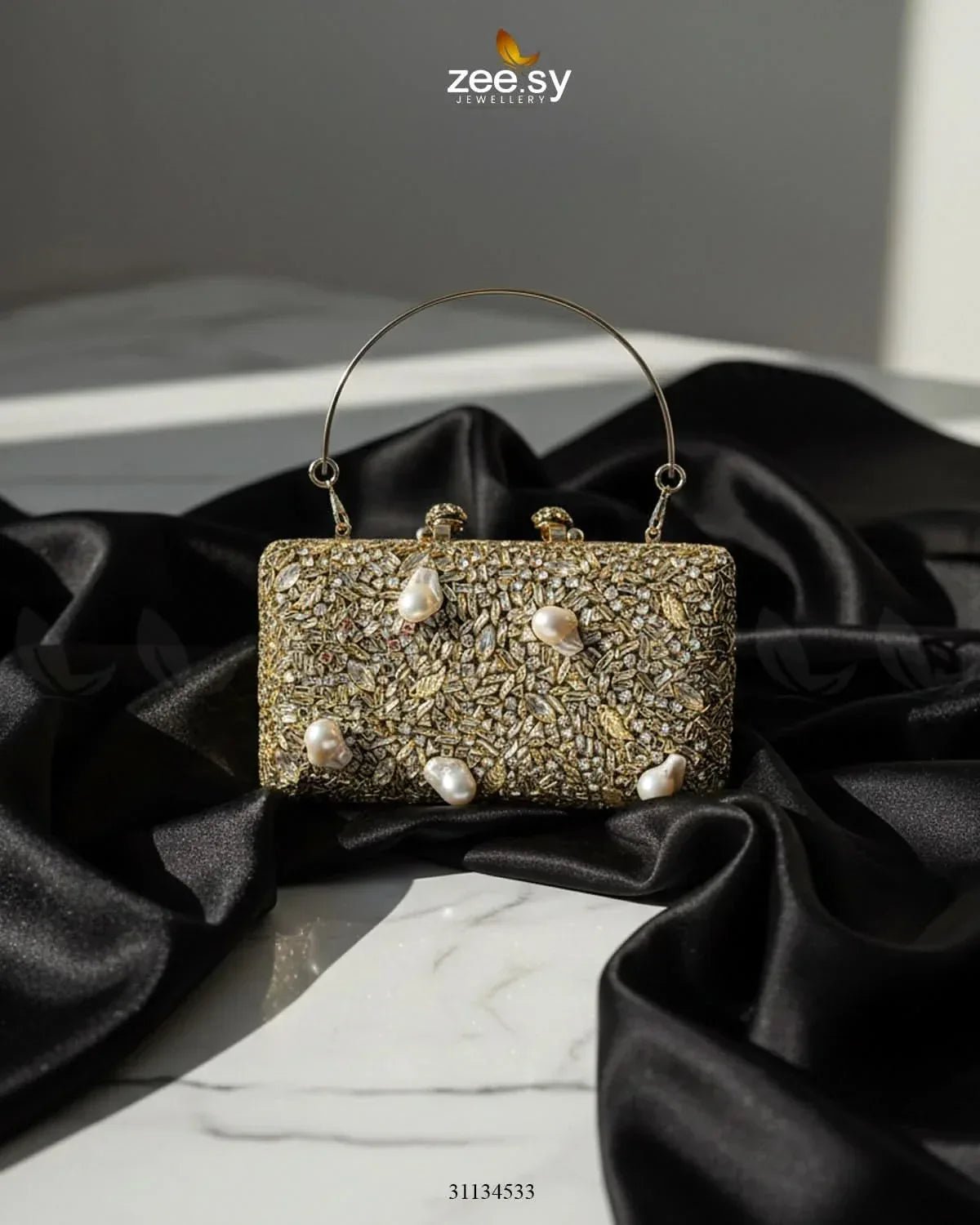 Floral Crystal Cocktail Clutch Bag ACCESSORIES - Zeesy Jewellery Pakistan | Premium Artificial & Imitation Jewellery
