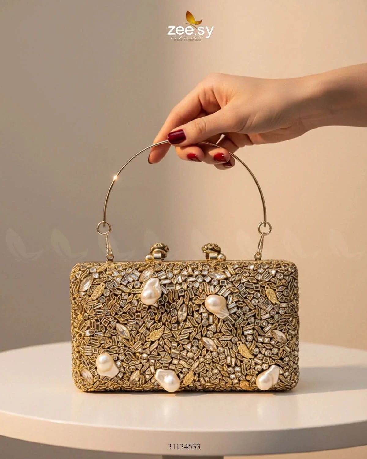 Floral Crystal Cocktail Clutch Bag ACCESSORIES - Zeesy Jewellery Pakistan | Premium Artificial & Imitation Jewellery