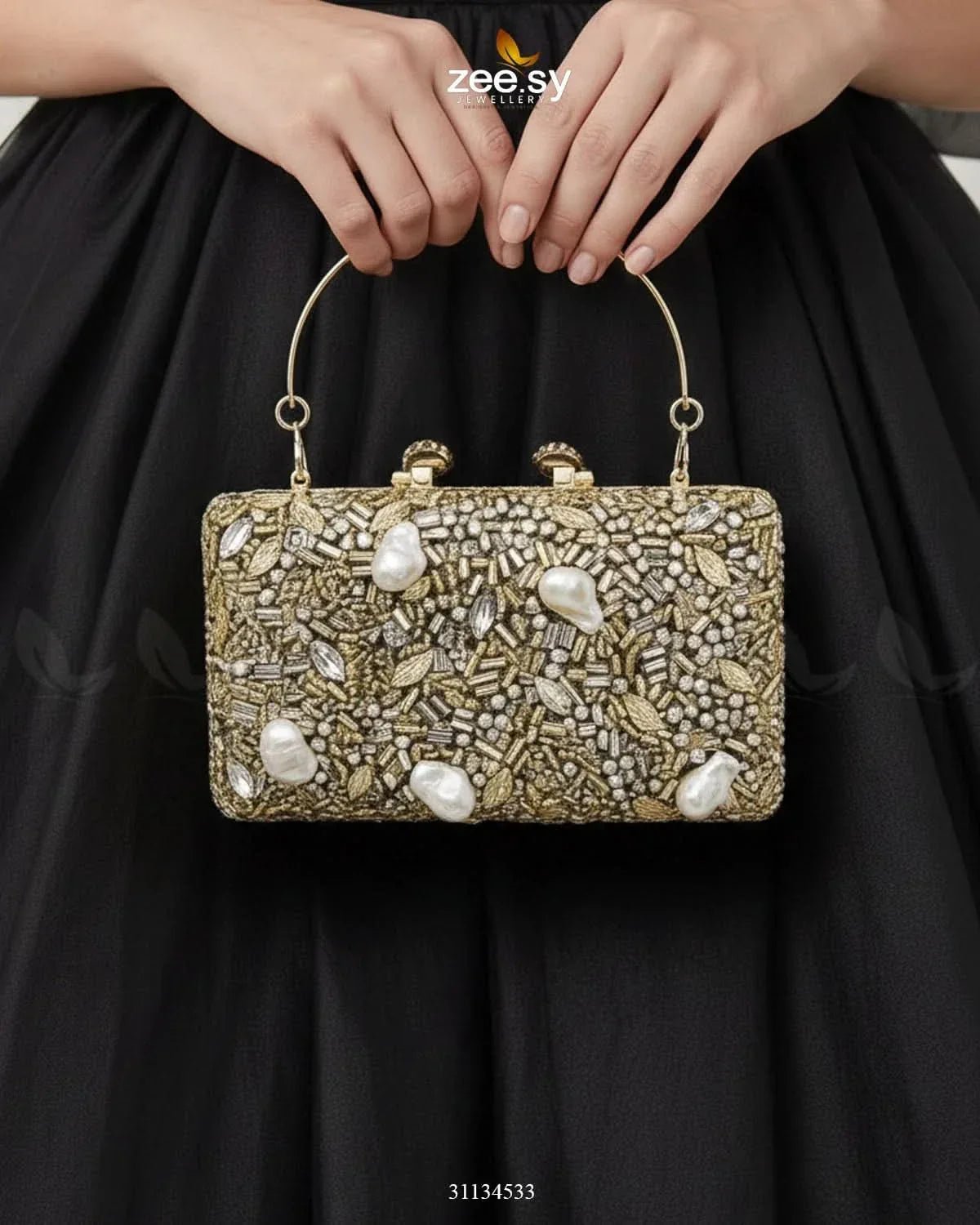 Floral Crystal Cocktail Clutch Bag ACCESSORIES - Zeesy Jewellery Pakistan | Premium Artificial & Imitation Jewellery
