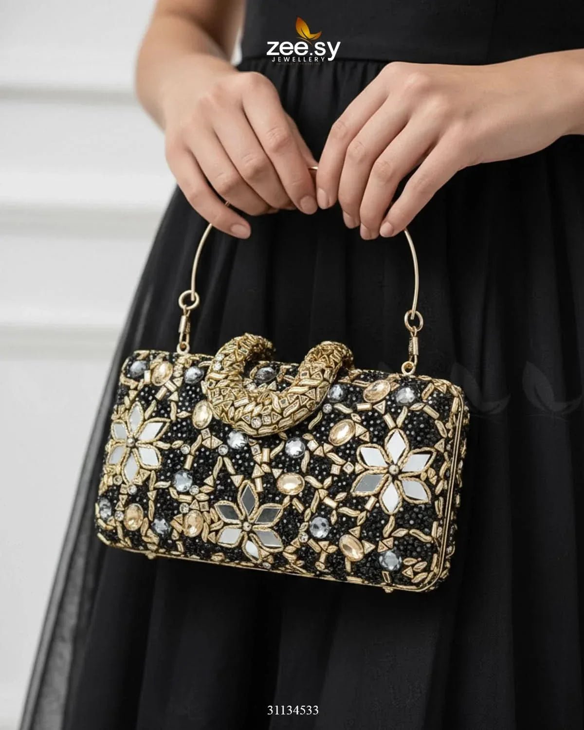 Floral Crystal Cocktail Clutch Bag ACCESSORIES - Zeesy Jewellery Pakistan | Premium Artificial & Imitation Jewellery