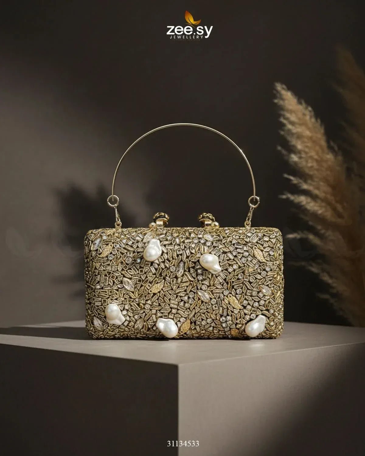 Floral Crystal Cocktail Clutch Bag ACCESSORIES - Zeesy Jewellery Pakistan | Premium Artificial & Imitation Jewellery