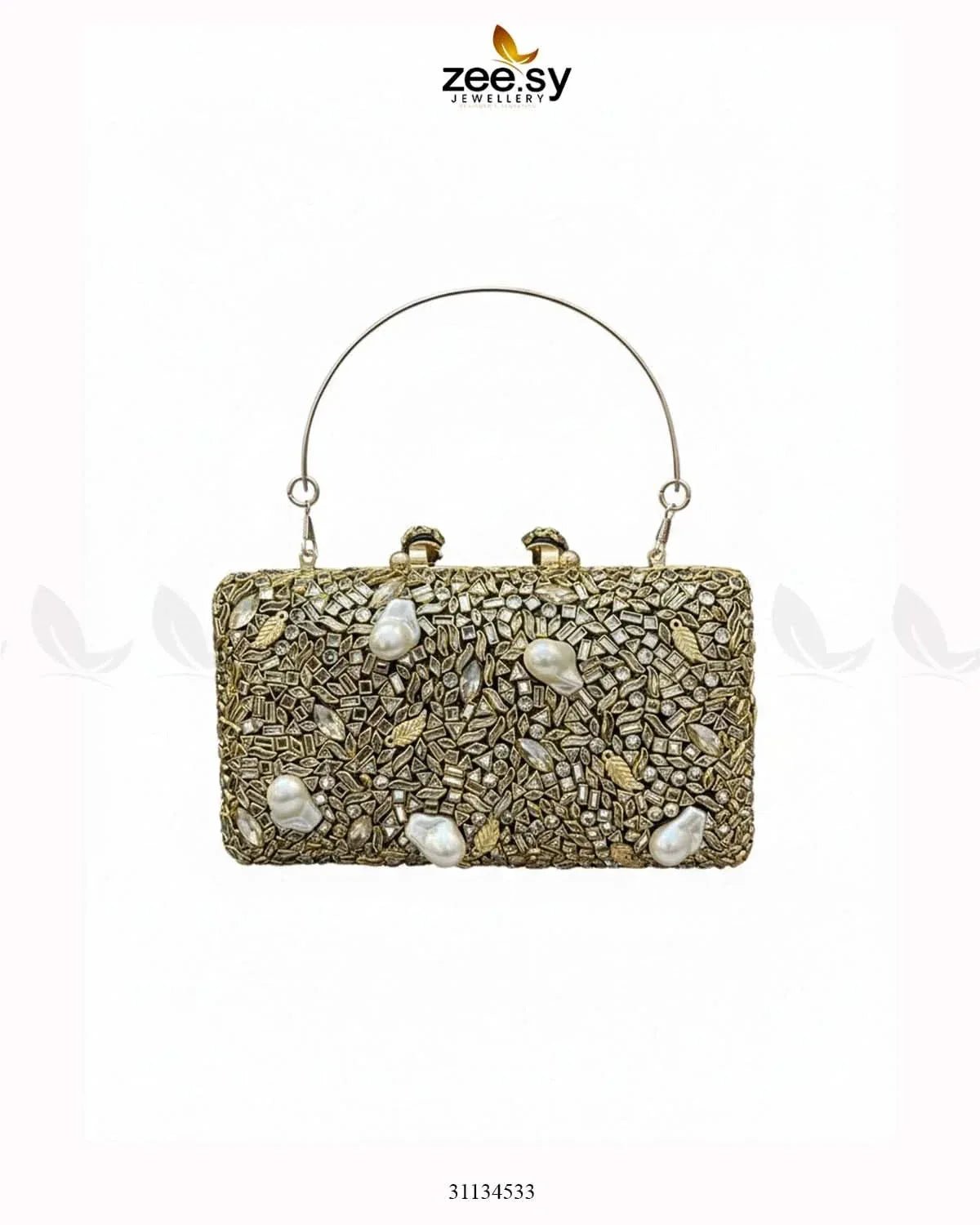 Floral Crystal Cocktail Clutch Bag ACCESSORIES - Zeesy Jewellery Pakistan | Premium Artificial & Imitation Jewellery