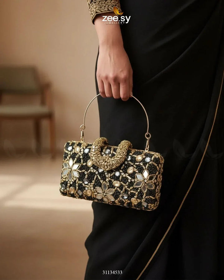 Floral Crystal Cocktail Clutch Bag ACCESSORIES - Zeesy Jewellery Pakistan | Premium Artificial & Imitation Jewellery