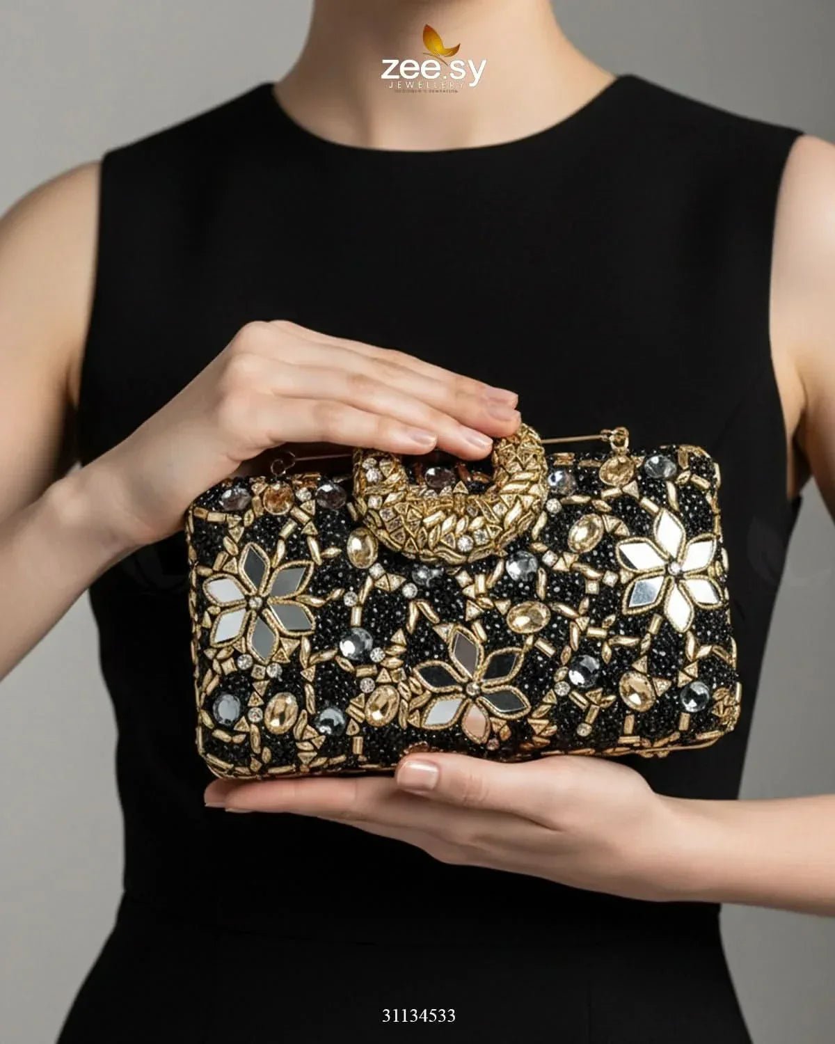 Floral Crystal Cocktail Clutch Bag ACCESSORIES - Zeesy Jewellery Pakistan | Premium Artificial & Imitation Jewellery
