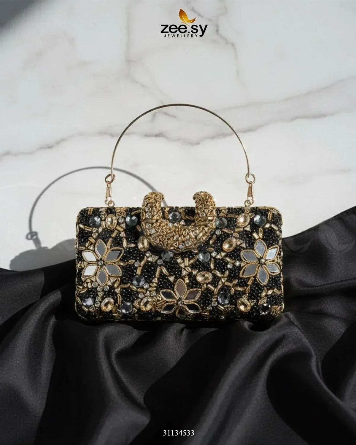 Floral Crystal Cocktail Clutch Bag ACCESSORIES - Zeesy Jewellery Pakistan | Premium Artificial & Imitation Jewellery