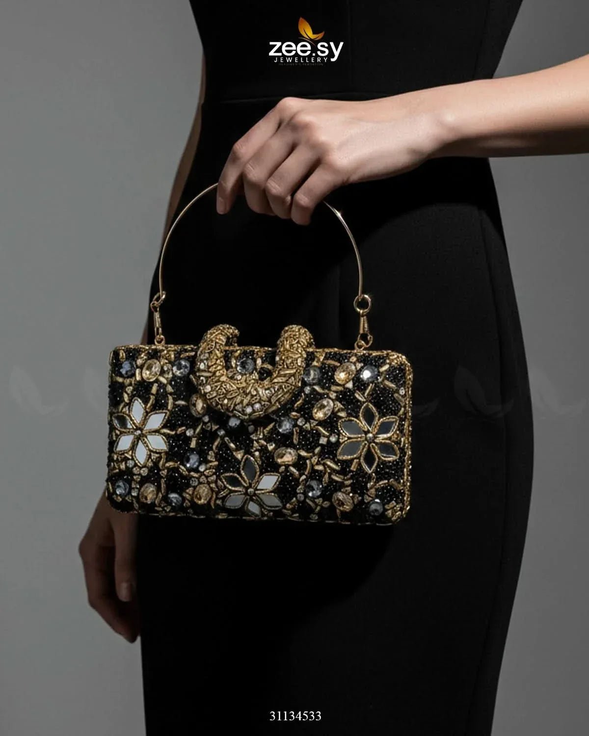 Floral Crystal Cocktail Clutch Bag ACCESSORIES - Zeesy Jewellery Pakistan | Premium Artificial & Imitation Jewellery
