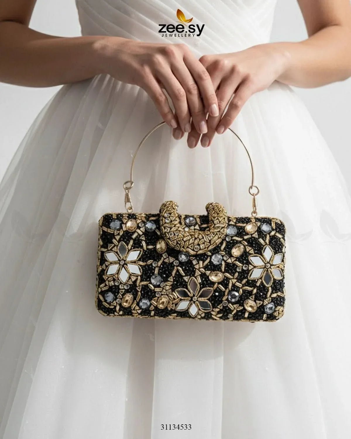 Floral Crystal Cocktail Clutch Bag ACCESSORIES - Zeesy Jewellery Pakistan | Premium Artificial & Imitation Jewellery