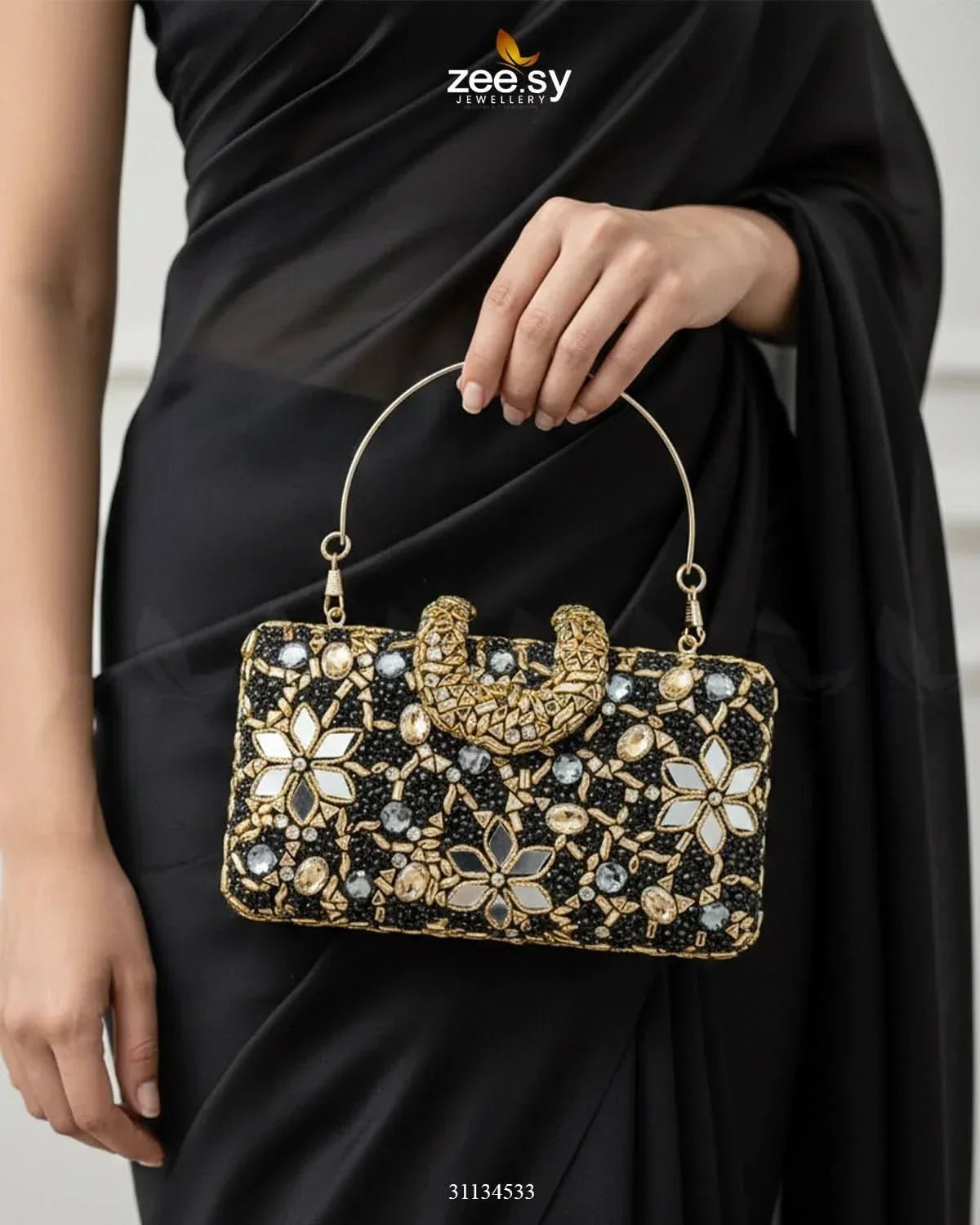 Floral Crystal Cocktail Clutch Bag ACCESSORIES - Zeesy Jewellery Pakistan | Premium Artificial & Imitation Jewellery