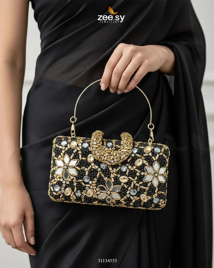Floral Crystal Cocktail Clutch Bag ACCESSORIES - Zeesy Jewellery Pakistan | Premium Artificial & Imitation Jewellery