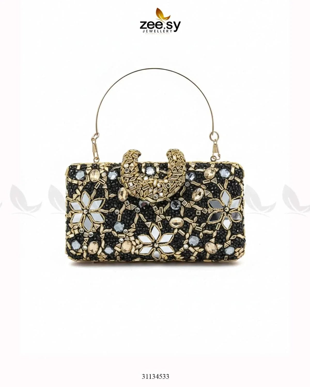 Floral Crystal Cocktail Clutch Bag ACCESSORIES - Zeesy Jewellery Pakistan | Premium Artificial & Imitation Jewellery