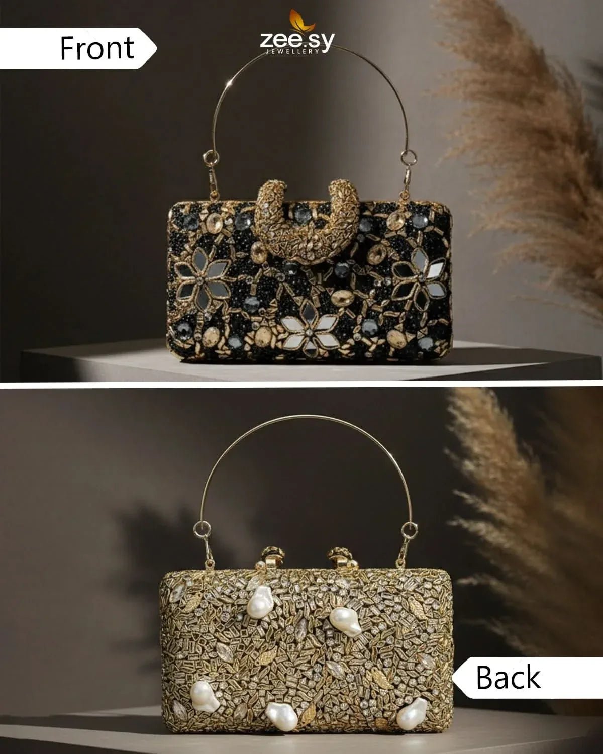Floral Crystal Cocktail Clutch Bag ACCESSORIES - Zeesy Jewellery Pakistan | Premium Artificial & Imitation Jewellery