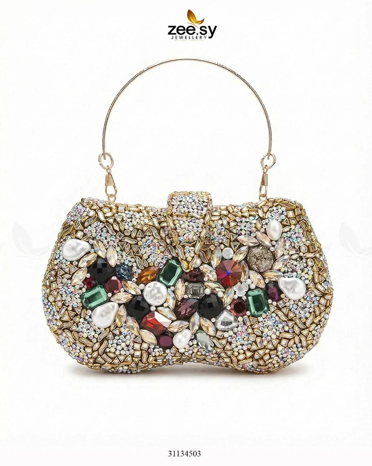 Gilded Embellished Kundan Clutch Bag ACCESSORIES - Zeesy Jewellery Pakistan | Premium Artificial & Imitation Jewellery