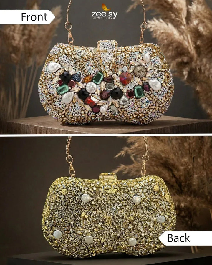 Gilded Embellished Kundan Clutch Bag ACCESSORIES - Zeesy Jewellery Pakistan | Premium Artificial & Imitation Jewellery