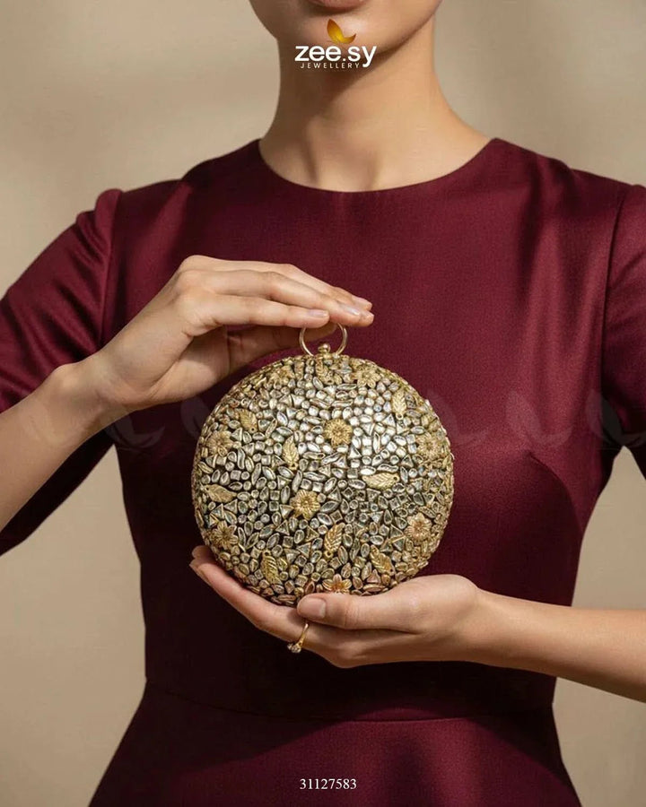 Golden Crosshatch Gem Clutch Bag ACCESSORIES - Zeesy Jewellery Pakistan | Premium Artificial & Imitation Jewellery