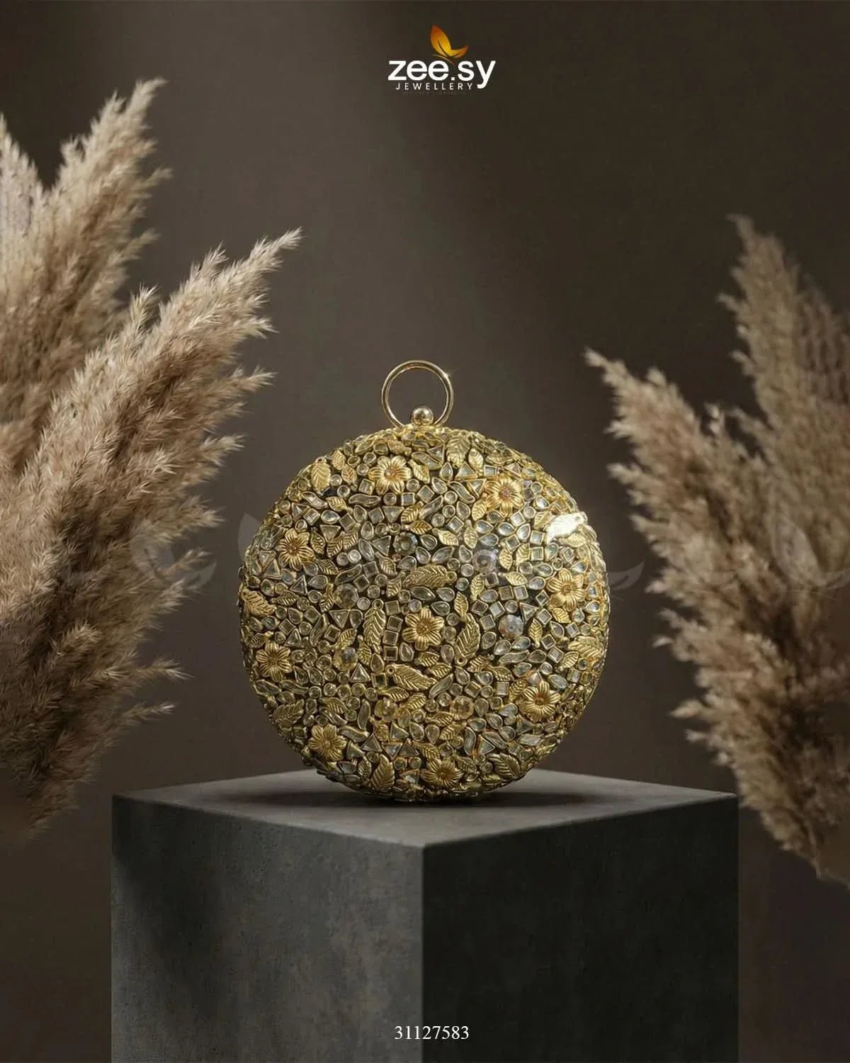Golden Crosshatch Gem Clutch Bag ACCESSORIES - Zeesy Jewellery Pakistan | Premium Artificial & Imitation Jewellery
