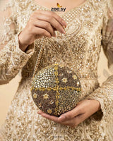 Golden Crosshatch Gem Clutch Bag ACCESSORIES - Zeesy Jewellery Pakistan | Premium Artificial & Imitation Jewellery
