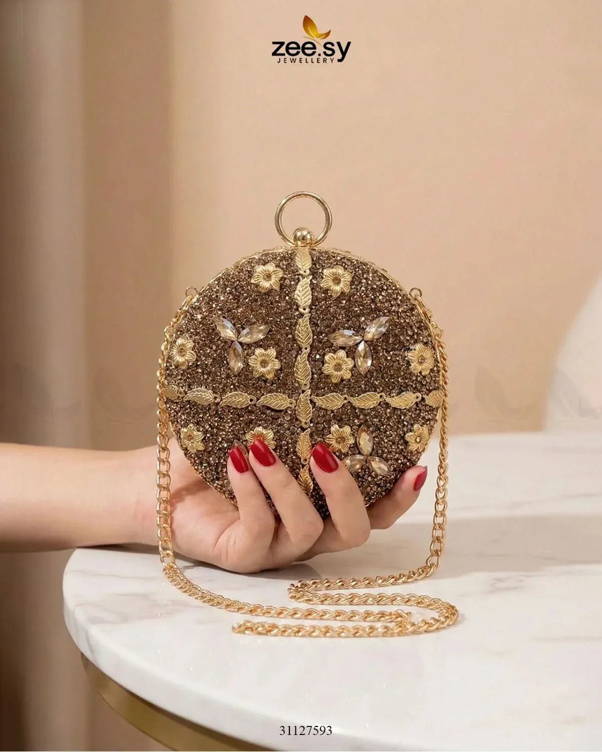 Mahogany Leaf Embellished Clutch Bag ACCESSORIES - Zeesy Jewellery Pakistan | Premium Artificial & Imitation Jewellery