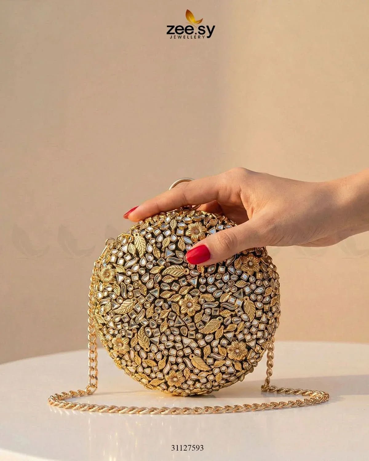 Mahogany Leaf Embellished Clutch Bag ACCESSORIES - Zeesy Jewellery Pakistan | Premium Artificial & Imitation Jewellery