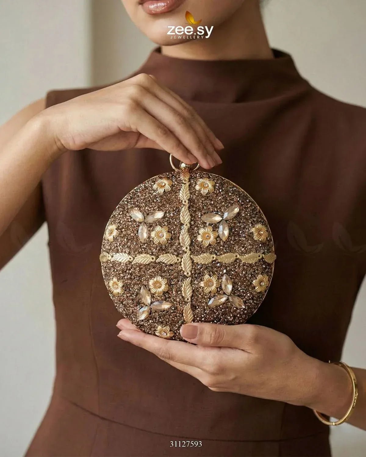Mahogany Leaf Embellished Clutch Bag ACCESSORIES - Zeesy Jewellery Pakistan | Premium Artificial & Imitation Jewellery