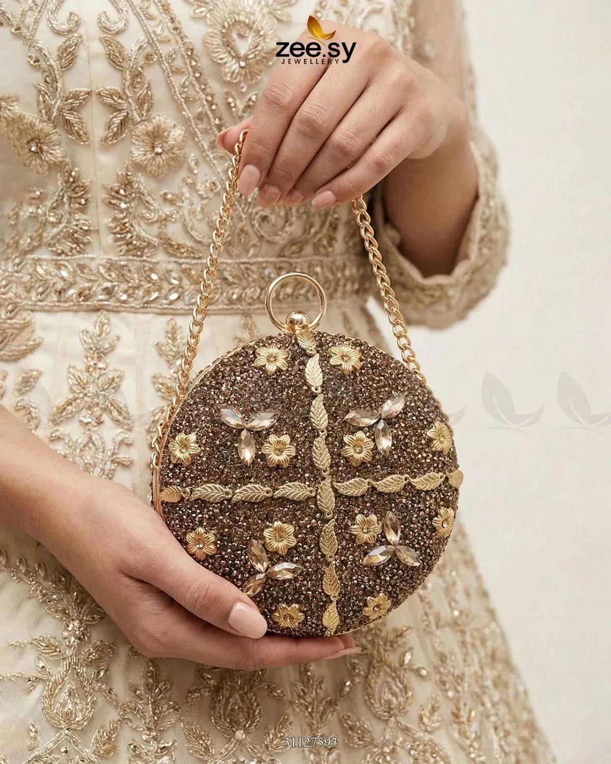 Mahogany Leaf Embellished Clutch Bag ACCESSORIES - Zeesy Jewellery Pakistan | Premium Artificial & Imitation Jewellery