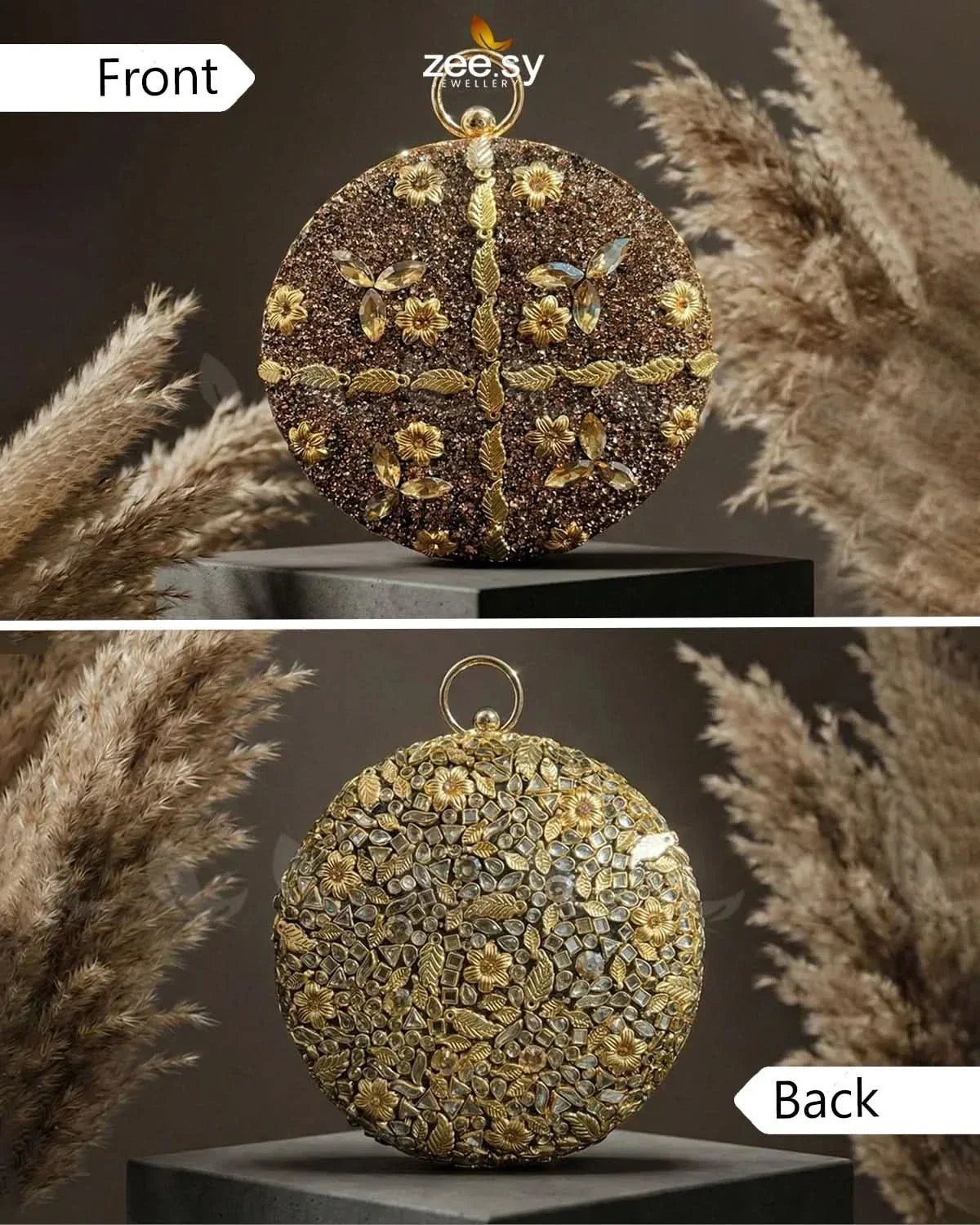 Mahogany Leaf Embellished Clutch Bag ACCESSORIES - Zeesy Jewellery Pakistan | Premium Artificial & Imitation Jewellery