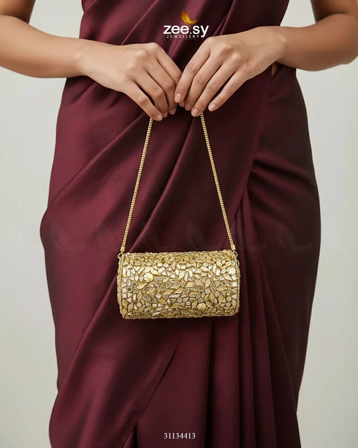 Midnight Reddish Kundan Clutch Bag ACCESSORIES - Zeesy Jewellery Pakistan | Premium Artificial & Imitation Jewellery