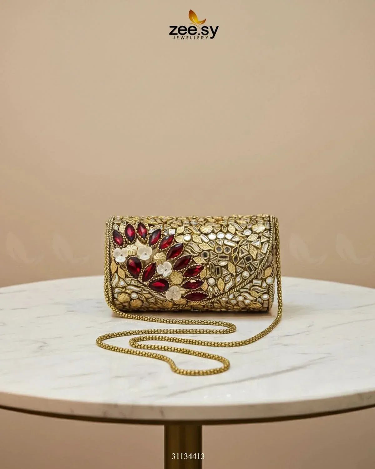 Midnight Reddish Kundan Clutch Bag ACCESSORIES - Zeesy Jewellery Pakistan | Premium Artificial & Imitation Jewellery