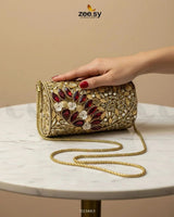 Midnight Reddish Kundan Clutch Bag ACCESSORIES - Zeesy Jewellery Pakistan | Premium Artificial & Imitation Jewellery