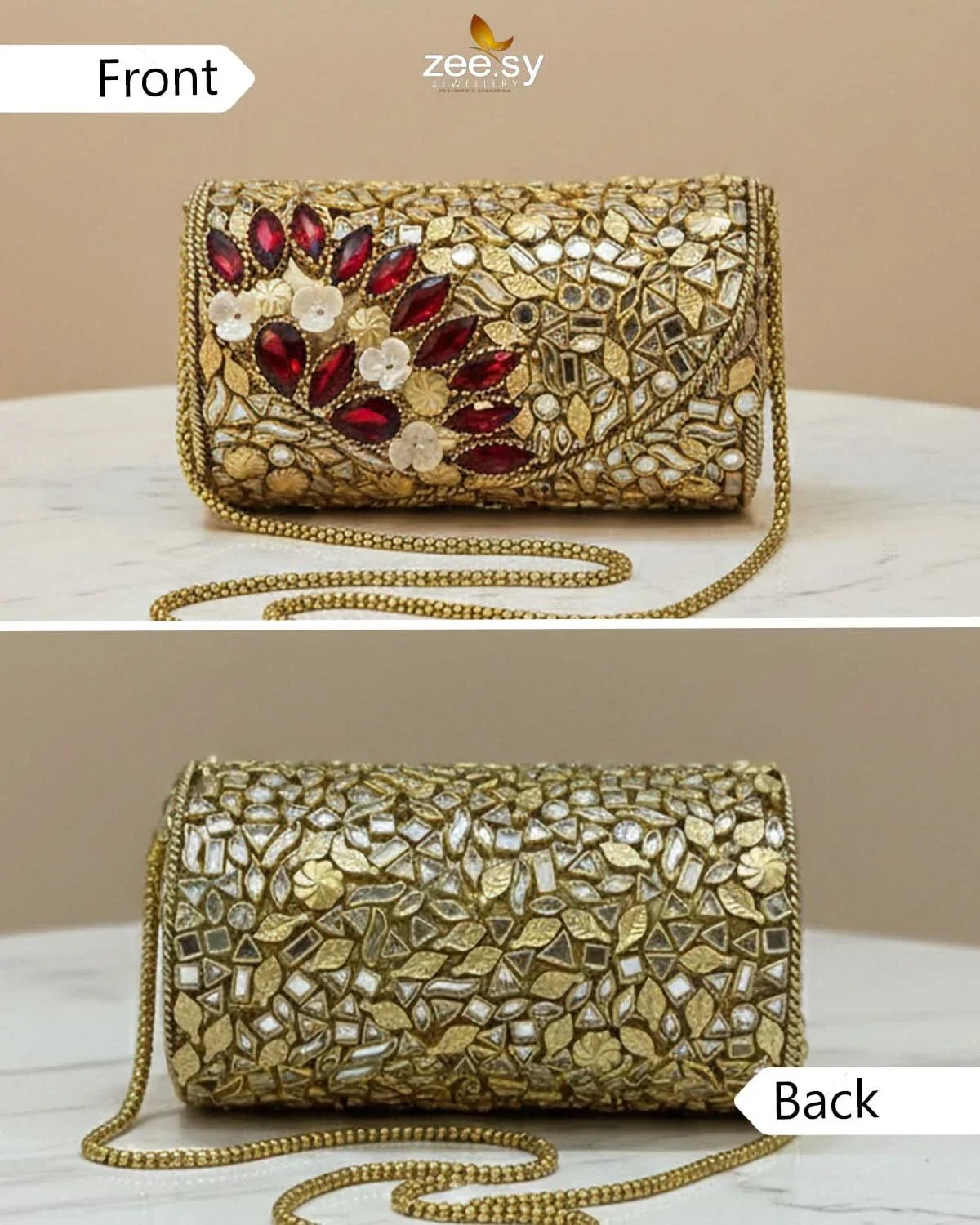 Midnight Reddish Kundan Clutch Bag ACCESSORIES - Zeesy Jewellery Pakistan | Premium Artificial & Imitation Jewellery
