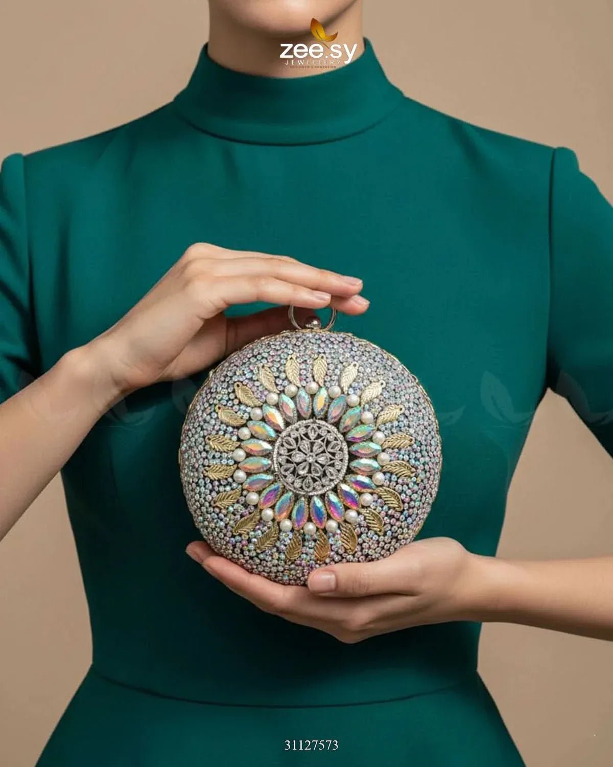 Moonlit Iridescent Bloom Clutch Bag ACCESSORIES - Zeesy Jewellery Pakistan | Premium Artificial & Imitation Jewellery