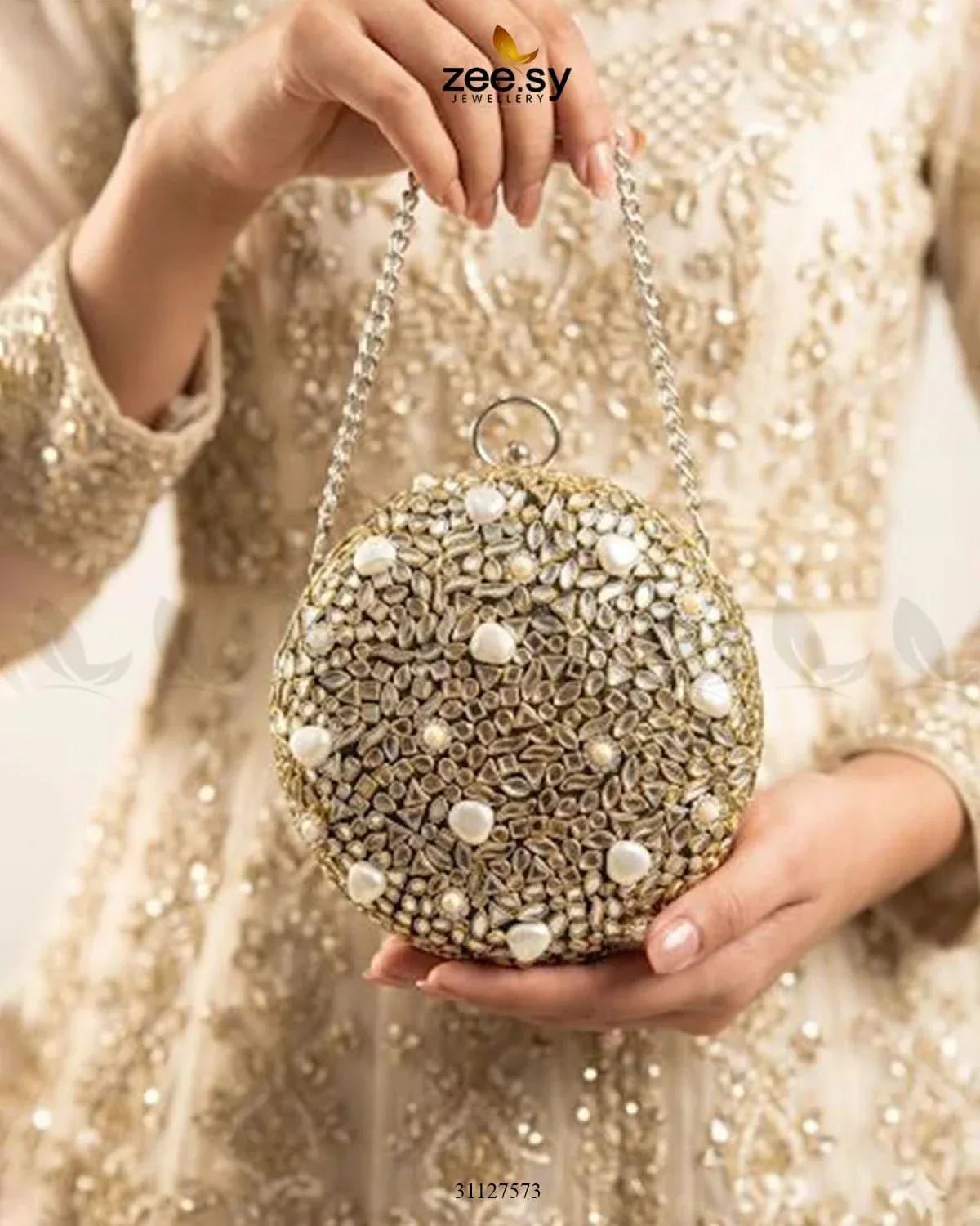 Moonlit Iridescent Bloom Clutch Bag ACCESSORIES - Zeesy Jewellery Pakistan | Premium Artificial & Imitation Jewellery