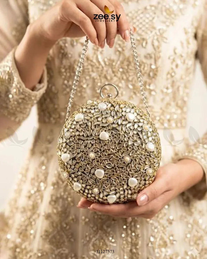 Moonlit Iridescent Bloom Clutch Bag ACCESSORIES - Zeesy Jewellery Pakistan | Premium Artificial & Imitation Jewellery