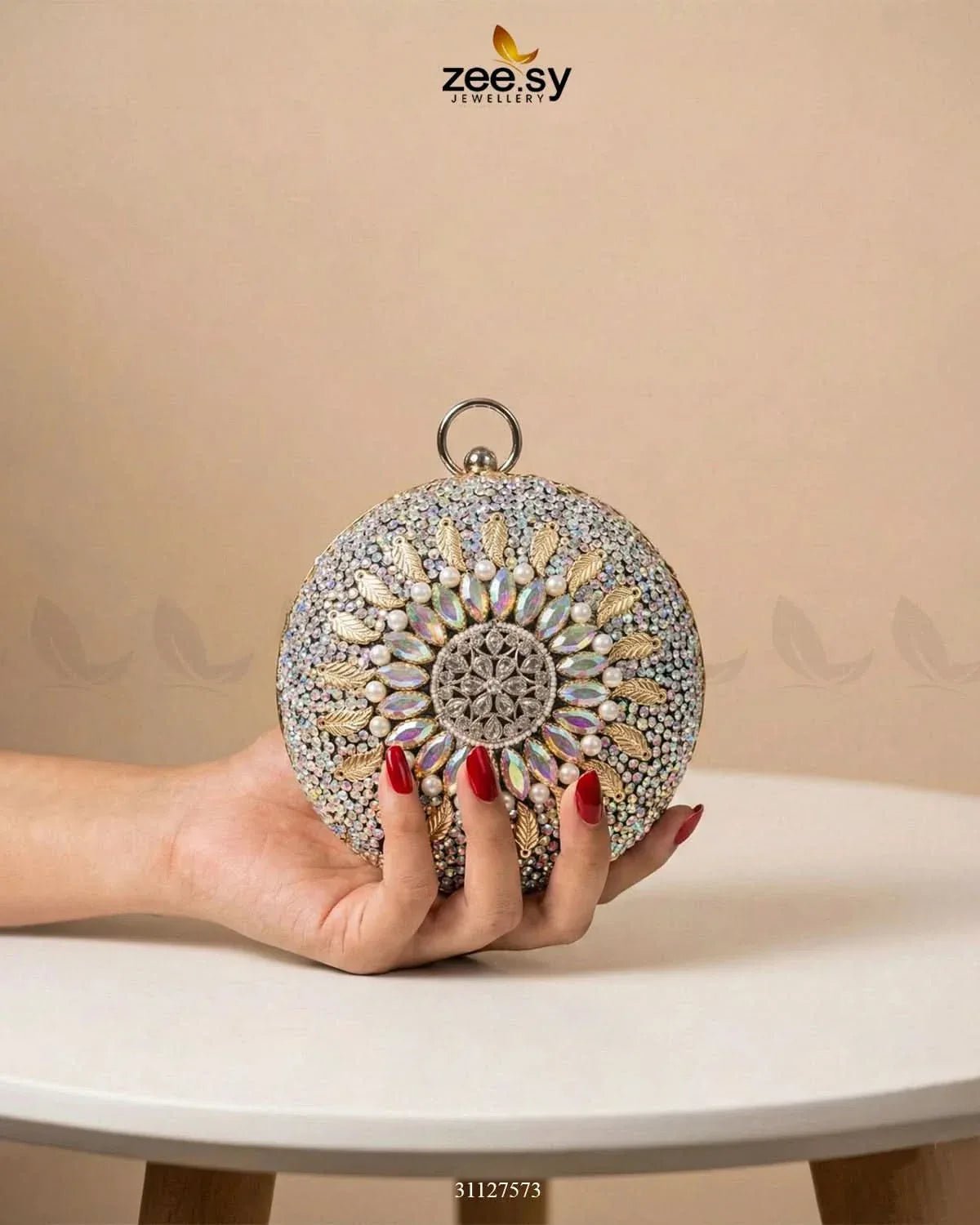 Moonlit Iridescent Bloom Clutch Bag ACCESSORIES - Zeesy Jewellery Pakistan | Premium Artificial & Imitation Jewellery