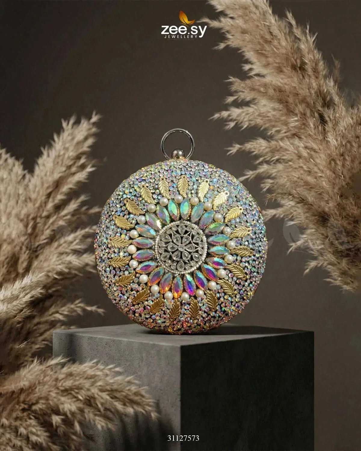 Moonlit Iridescent Bloom Clutch Bag ACCESSORIES - Zeesy Jewellery Pakistan | Premium Artificial & Imitation Jewellery