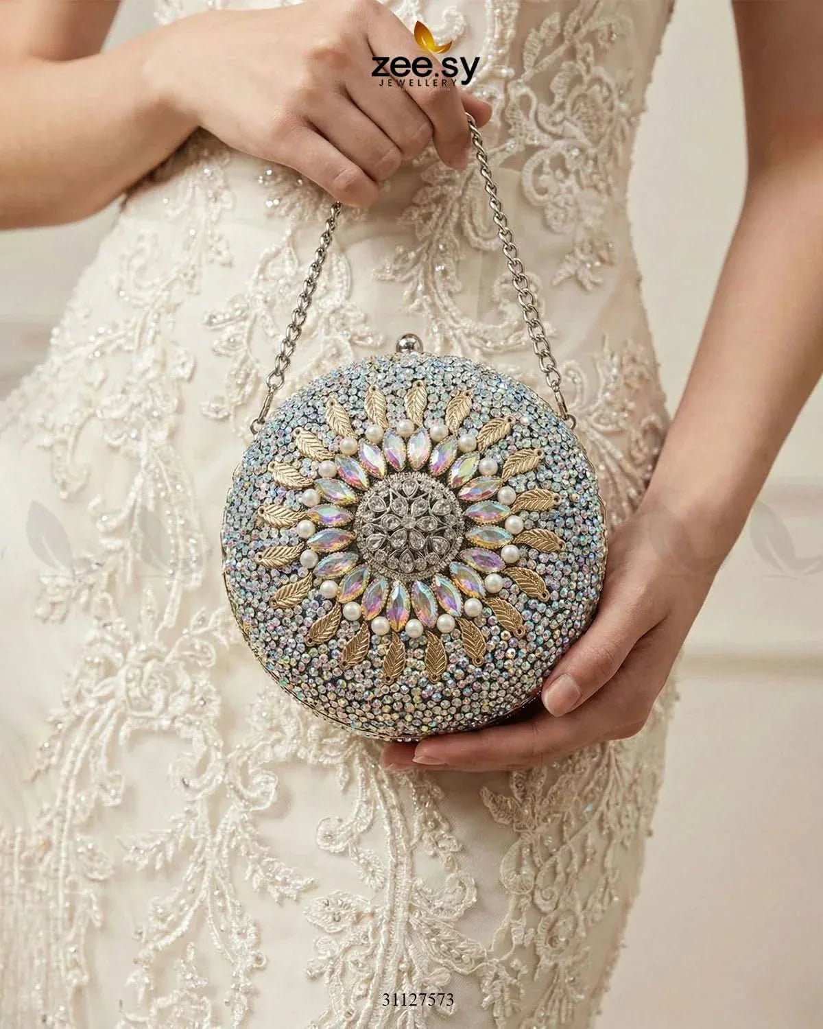 Moonlit Iridescent Bloom Clutch Bag ACCESSORIES - Zeesy Jewellery Pakistan | Premium Artificial & Imitation Jewellery