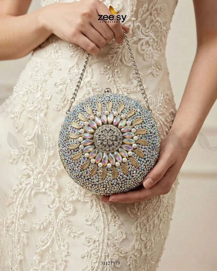 Moonlit Iridescent Bloom Clutch Bag ACCESSORIES - Zeesy Jewellery Pakistan | Premium Artificial & Imitation Jewellery